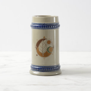 Boho Leaf Sun Moon Mok Aardse Tinten Abstract