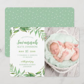 Boho Leaves Foto Birth Announement Aankondiging (Voorkant / Achterkant)