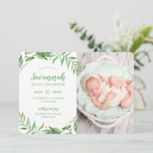Boho Leaves Foto Birth Announement Aankondiging (Staand voorkant)