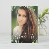 Boho Leaves Photo Afstuderen Invitation Kaart (Staand voorkant)