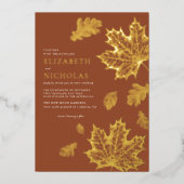Boho  Leaves Rustic Herfst Terracotta Wedding Folie Uitnodiging (Voorkant)