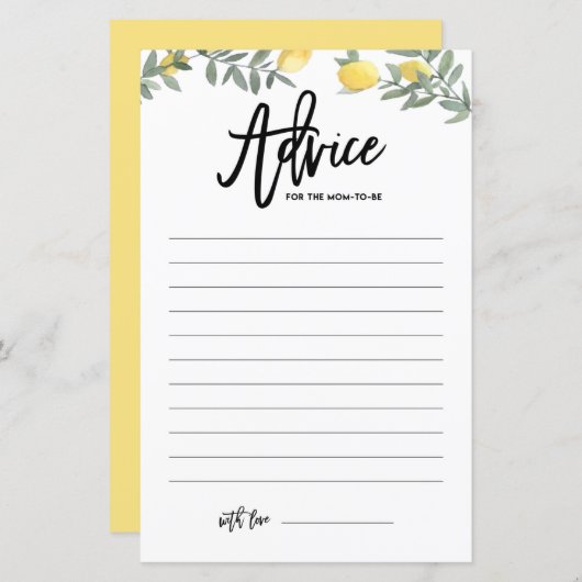 Boho Lemon Advice voor de moeder als Baby shower (Voorkant / Achterkant)