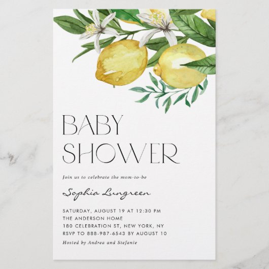 Boho Lemon en Blooms Baby shower Uitnodiging (Voorkant)
