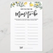 Boho Lemon hoe oud was mam Foto's Baby shower Game (Voorkant)