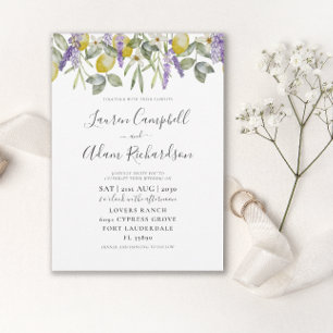 Boho Lemon & Lavender Foliage Wedding Invitation Kaart