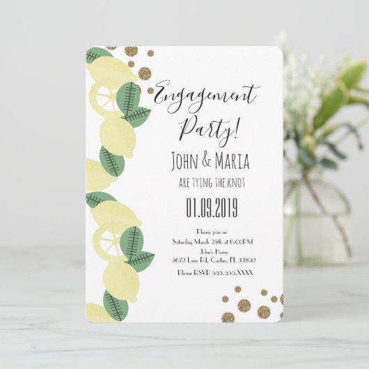 Boho Lemon Slices Engagement Party Faux Glitter Kaart (Staand voorkant)