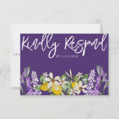 Boho Lemons & Lavender Wedding RSVP Kaartje (Voorkant)