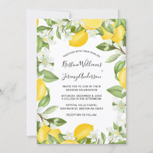 Boho Lemons Waterverf Witte Bloemen Trouwen Kaart