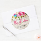Boho Lente Roze Hout Bloemen Dank u Bruiloft Ronde Sticker (Envelop)