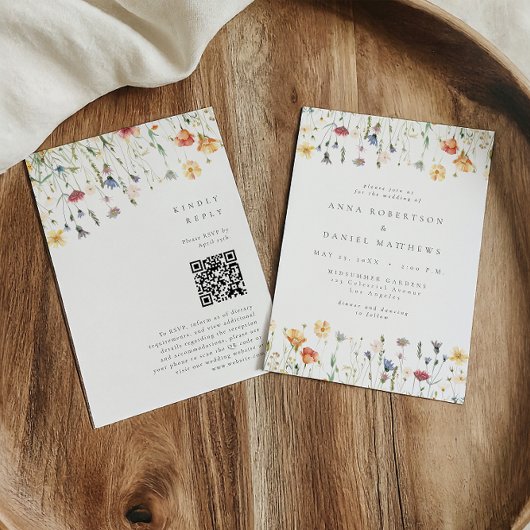 Boho Lente Wilde Bloem QR Code Trouwen Kaart
