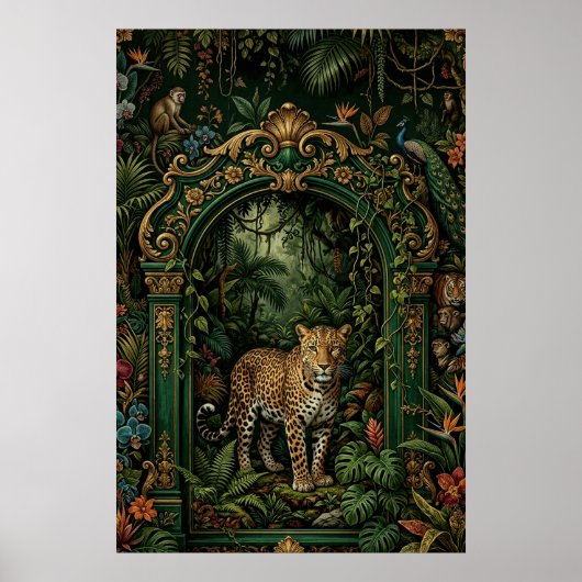 Boho Leopard Jungle Poster | Vintage Green (Devant)