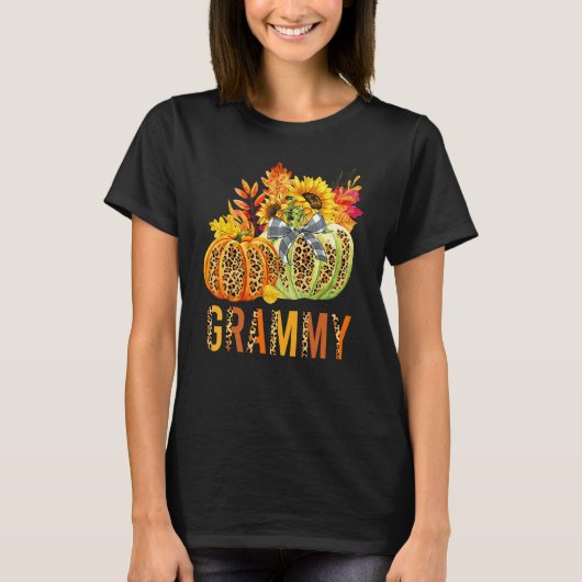 Boho Leopard Pumpkins Grammy Fall Leaves Autumn Th T-shirt (Voorkant)