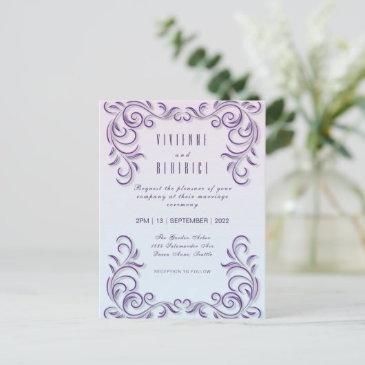 Boho Lesbian mariage Lilac invitation (Debout devant)