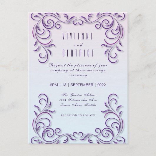 Boho Lesbian mariage Lilac invitation (Devant)