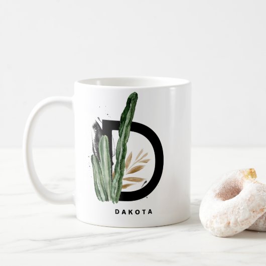 Boho Letter D Monogram | Monogram tropische cactus Koffiemok (Met donut)
