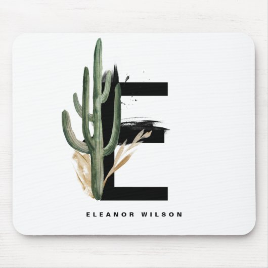 Boho Letter E Monogram | Monogram tropische cactus Muismat (Voorkant)
