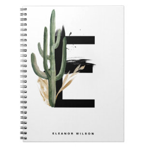 Boho Letter E Monogram Monogram tropische cactus Notitieboek