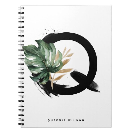 Boho Letter Q Monogram Tropisch Monstera Leaf Notitieboek (Voorkant)