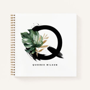 Boho Letter Q Monogram Tropische Monstera Leaves Notitieboek