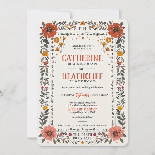 Boho Letterpress Style Skeleton Tarot Wedding Kaart (Voorkant)