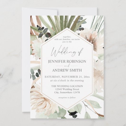 Boho LG Tekst Eucalyptus Palm Leaf Floral Wedding Kaart (Voorkant)