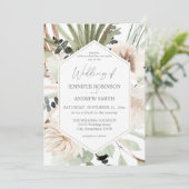 Boho LG Tekst Eucalyptus Palm Leaf Floral Wedding Kaart (Staand voorkant)