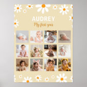 Boho licht Daisy Verjaardagsfoto Milestone Poster (Voorkant)