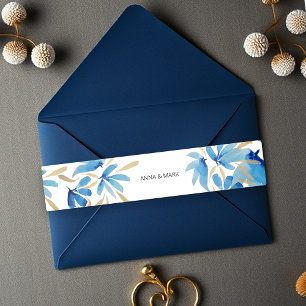 Boho lichtblauw en gouden Waterverf Uitnodigingen Wikkel