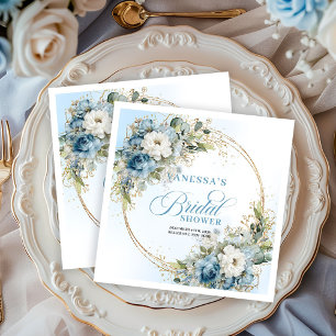 Boho lichtblauwe bloemen eucalyptus gouden bruids- servet