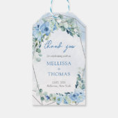 Boho lichtblauwe bloemen eucalyptus zilveren lijst cadeaulabel (Achterkant)