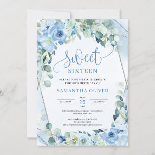 Boho lichtblauwe bloemen eucalyptus zoet zestien kaart