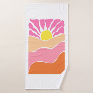 Boho lichtroze en oranje zonsondergang  badhanddoek