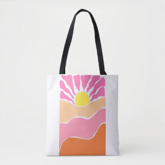 Boho lichtroze en oranje zonsondergang  draagtas