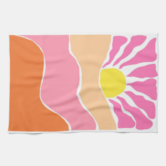 Boho lichtroze en oranje zonsondergang  theedoek