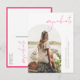 Boho Lichtroze Minimalistische Boog Foto Afstudere Uitnodiging Briefkaart