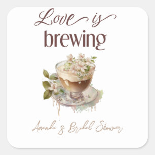 Boho Liefde Borrelt Florale Bruidsuitnodiging Brun Vierkante Sticker