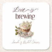 Boho Liefde Bruist Bloemige Bruiloft Brunch Vierkante Kartonnen Onderzetter (Voorkant)