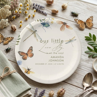 Boho Liefdesbug Insecten Libelle baby shower Papieren Bordje