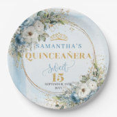 Boho Light Blue Floral Gold Glitter Custom Name  Papieren Bordje (Voorkant)