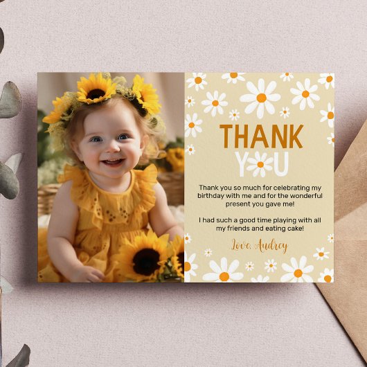 Boho Light Daisy 1er Birthday Photo Carte de remer