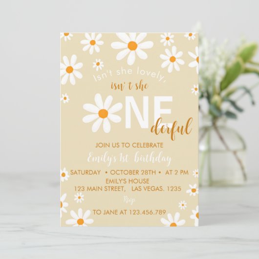 Boho Light Daisy Invitation de fête d'anniversaire (Debout devant)