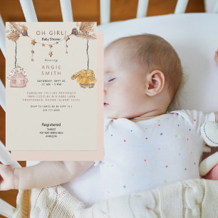 Boho Light Roos Oh Girl Kleding Baby shower Kaart