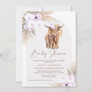 Boho Lila Bloemenboog Highland Koe Baby shower Kaart