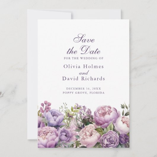 Boho Lilac et Purple Peonies Enregistrer la carte  (Devant)