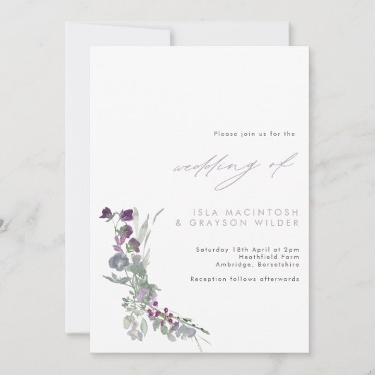 Boho Lilac Fleurs sauvages Faire-part de mariage (Devant)