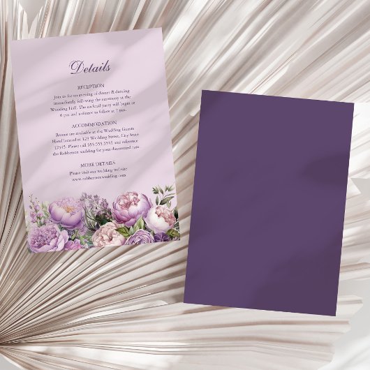 Boho Lilac Peonies Mariage Détails Carte