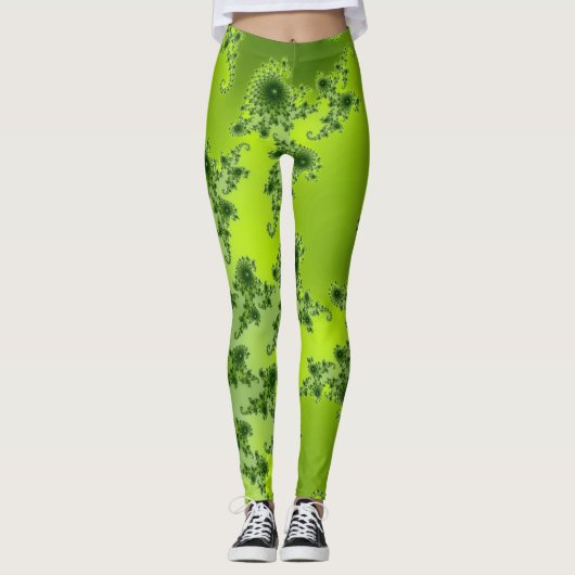 Boho Lime Green Spiral Fractal Art Leggings (Voorkant)