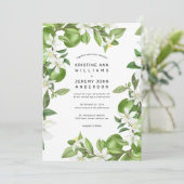 Boho Limoen Wit Bloemen Waterverf Bruiloft Kaart (Staand voorkant)