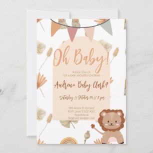 Boho Lion Baby shower Invitation Kaart