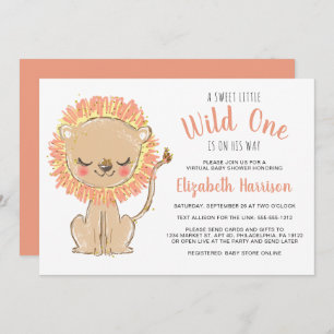 Boho Lion Terracotta Virtual Baby shower Kaart